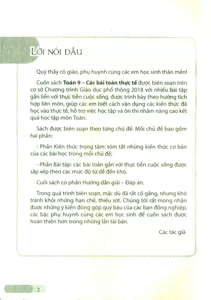 TOÁN LỚP 9 - CÁC BÀI TOÁN THỰC TẾ (Theo chương trình GDPT 2018)